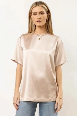 AARON & AMBER New Arrivals Mila Satin Top In Champagne