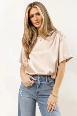 AARON & AMBER New Arrivals Mila Satin Top In Champagne