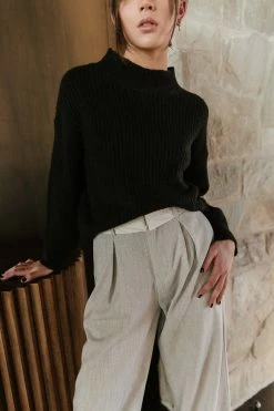 LUMIERE Raleigh Mock Neck Sweater In Black