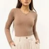 KIMBERLY C New Arrivals Reese Ribbed Bodysuit In Sand