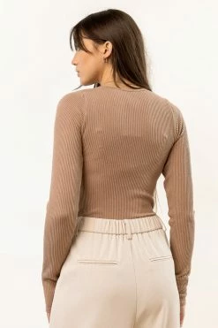 KIMBERLY C New Arrivals Reese Ribbed Bodysuit In Sand