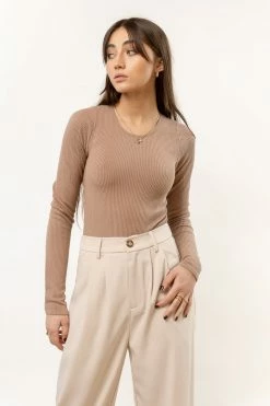KIMBERLY C New Arrivals Reese Ribbed Bodysuit In Sand