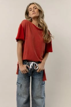 SINA Addie Rolled Sleeve Top In Rust - FINAL SALE