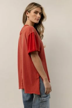 SINA Addie Rolled Sleeve Top In Rust - FINAL SALE