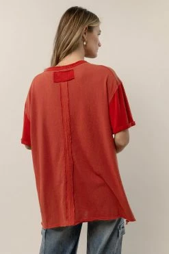 SINA Addie Rolled Sleeve Top In Rust - FINAL SALE