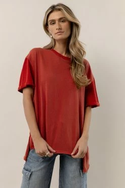 SINA Addie Rolled Sleeve Top In Rust - FINAL SALE